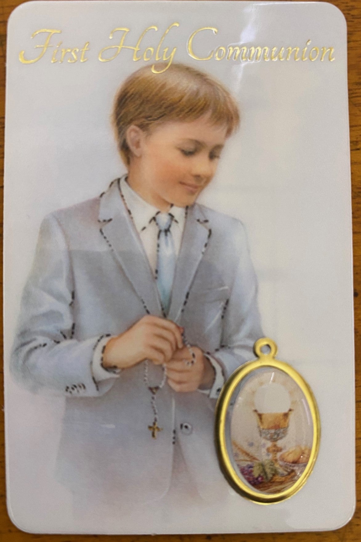 First Communion medal and card - boy