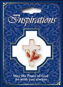 Lapel Pin White Cross and Dove